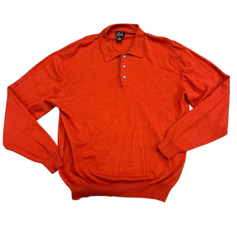 Jos. A. Bank Sweater Mens X Large Orange Cashmere Polo Long Sleeve Collared Knit